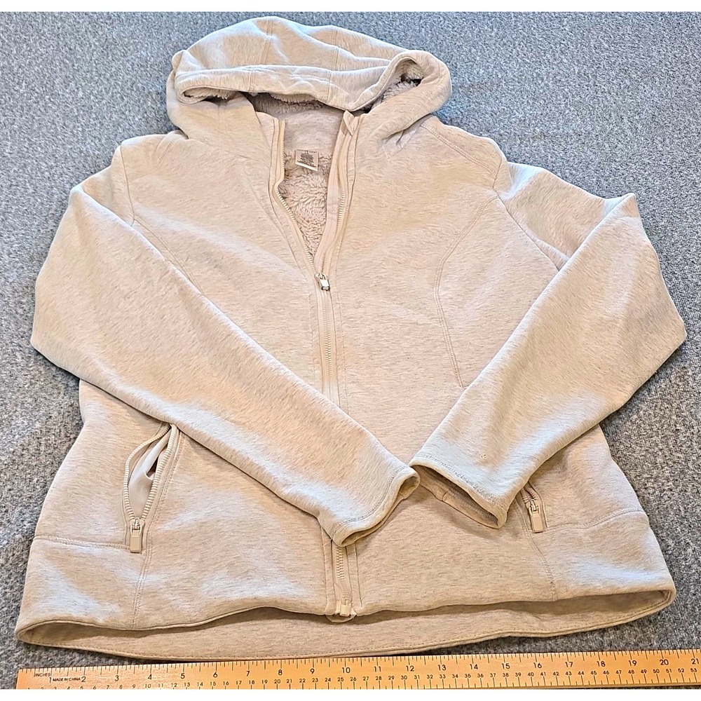 Active Life Women's Heather Oatmeal Fleece Full Zip Hoodie w/ Zippered Pockets L
